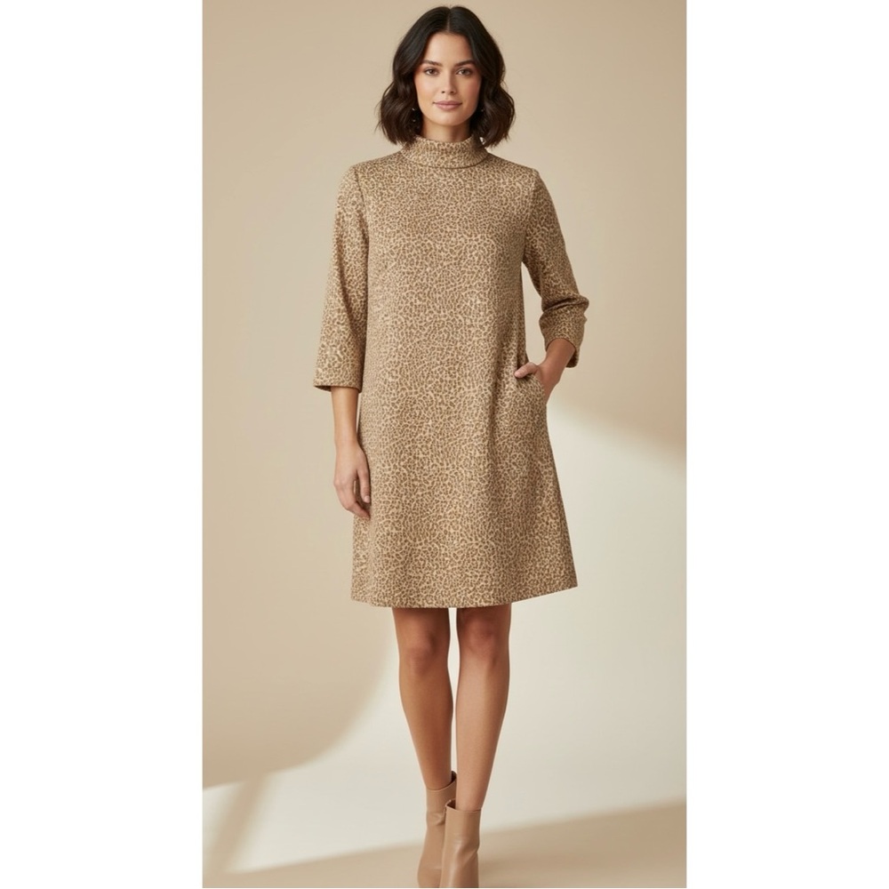 Tyler Boe Millie Animal Print Jacquard Dress in Tan Sz. Medium